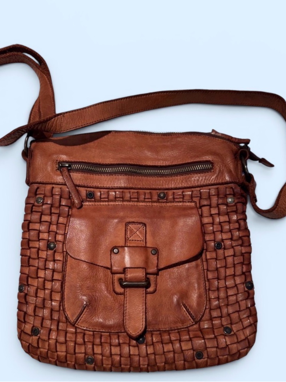 Harbour 2ND Woven Leather Crossbody Bag in Tan